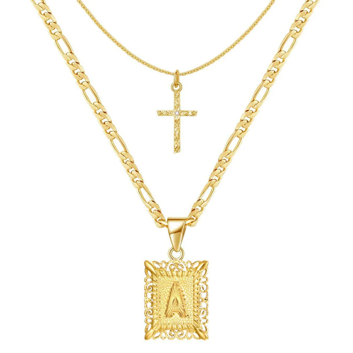 Set de 2 Collares con Inicial y Cruz