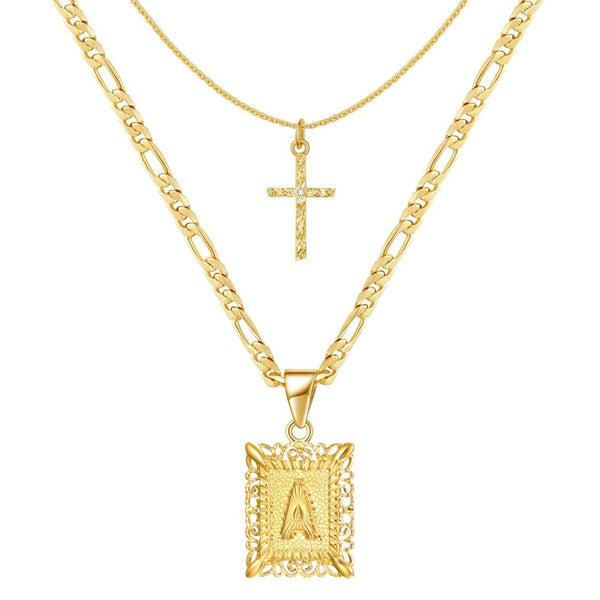 Set de 2 Collares con Inicial y Cruz
